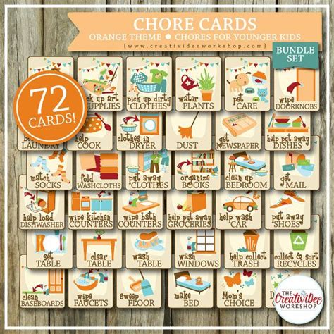 Printable Chore Cards And Chart For Children 99 Total Etsy Chore