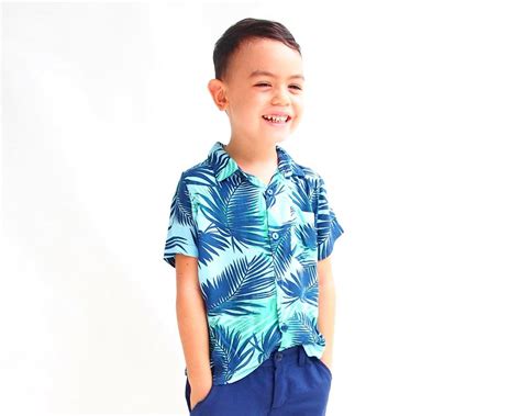 Boy Button Up Shirt Blue Leaves Tiny Tots Kids