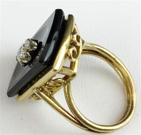 Vintage Black Onyx And Diamond 14karat Ring Stunning From Worldrarities
