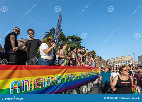 Gay Pride In Rome Italy Crowd Of Protesters In The Square Editorial Stock Image Image Of
