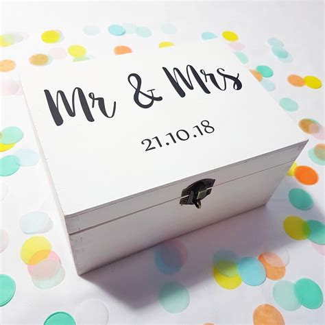 Personalised Mr And Mrs Wedding Box White Wooden Keepsake Etsy Uk