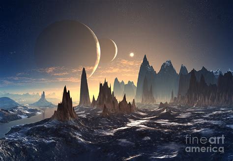 Alien Planet With Two Moons Digital Art By Diversepixel