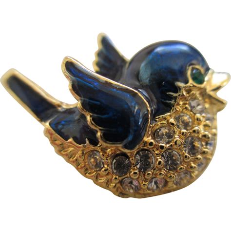 Vintage Enamel And Rhinestone Blue Bird Pin Bird Pins Blue Bird