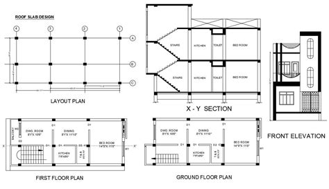 1 Bedroom House Plan With Sectional Elevation Design Cadbull