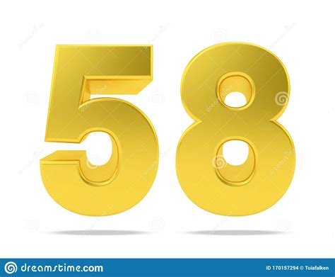 Ouro Metal Número 58 58 Isolado Em Fundo Branco Renderização 3d