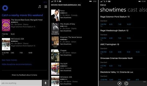 Here is what Cortana's new Showtimes + Trailers feature looks like ...