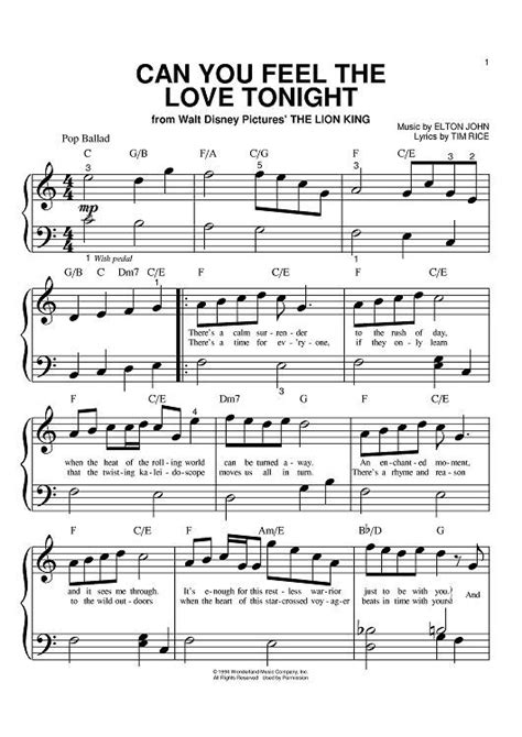 Can You Feel The Love Tonight Clarinet Sheet Music Easy Piano Sheet