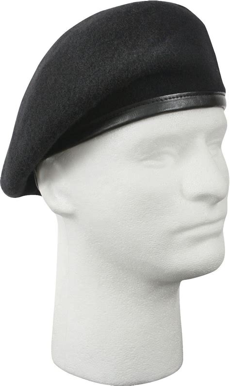 Black Military Army Beret With Leather Trim Etsy