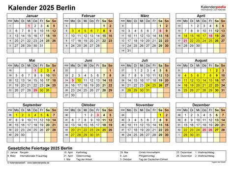 Kalender 2025 Berlin Ferien Feiertage Excel Vorlagen