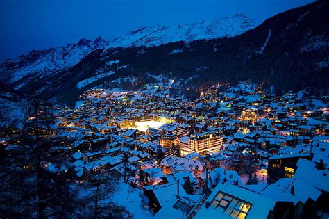Hd Wallpaper Mountains City Winter City Lights Architecture Cold