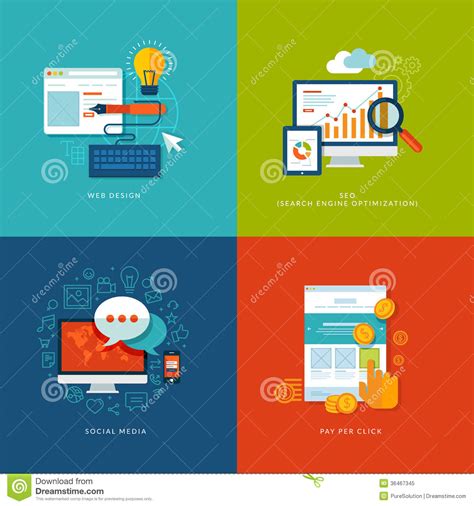 Set Of Flat Design Concept Icons For Web And Mobil Stock Vector