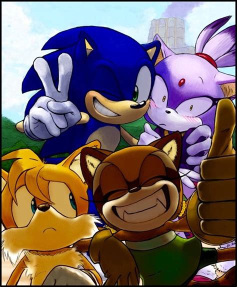 Sonic The Hedgehog Blaze The Cat Marine The Raccoon And Tails The Fox Sonic Rush Adventure