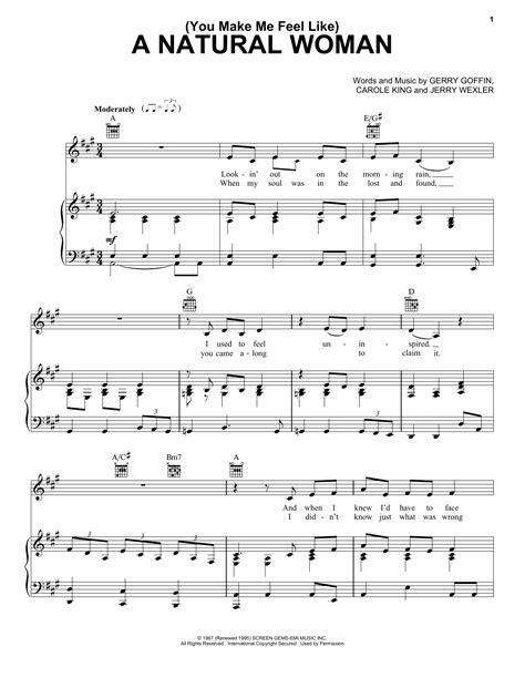 You Make Me Feel Like A Natural Woman Sheet Music Aretha Franklin Piano Vocal And Guitar