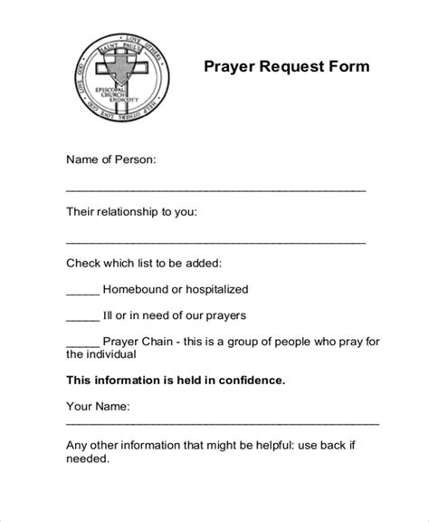 FREE Sample Prayer Request Forms In PDF Word