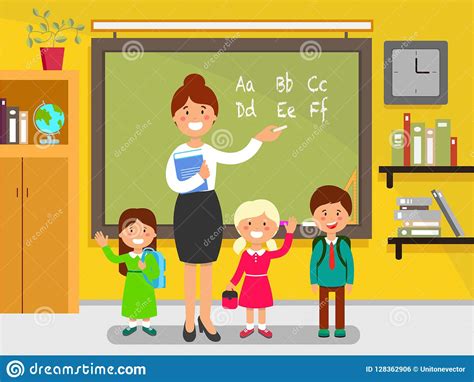 English Lesson in School. stock vector. Illustration of little - 128362906