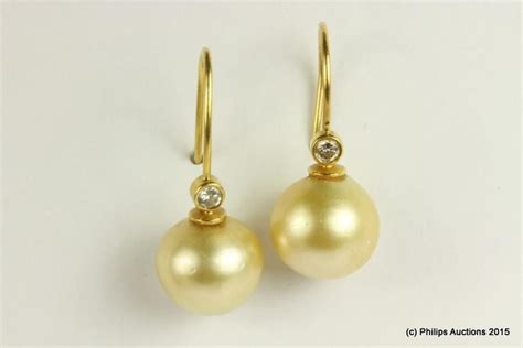 Golden South Sea Pearl Earrings With Diamonds Earrings Jewellery