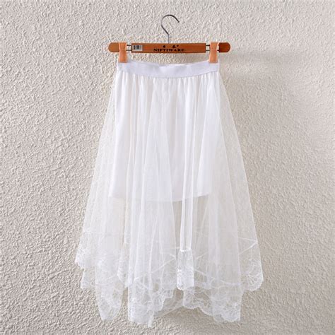 Mesh Lace Stitching Irregular Length Skirts On Luulla