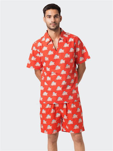 Buy Red Oink Doink Printed Cotton Lounge Wear Set For Men Online At