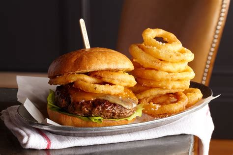 Burger With Onion Rings Photographing Food Food Poultry Recipes