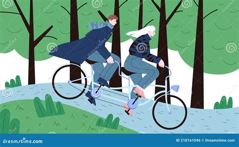 Romantic Park Bike Ride Stock Vector Illustration Of Forest 218161046