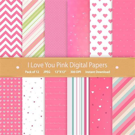 Valentine Paper Pack Instant Download Pink Digital Paper Printable