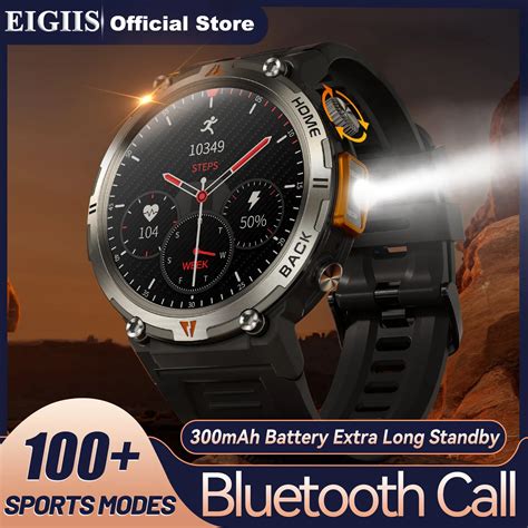 Eigiis Bluetooth Call Smart Watch Men Full Touch Screen Health Monitor Clock With Flashlight Men