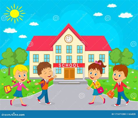 Kids Go To School With Bag Stock Vector Illustration Of Cover 171471280