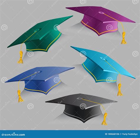 Collection 3d Education Caps Set Of Realistic Graduation Student Hats