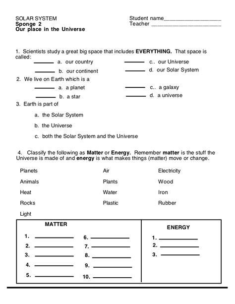 Solar System Worksheet 2