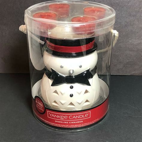 Yankee Candle Snowman Piece Tea Light Burner Set Sparkling Cinnamon Christmas Ebay Tea
