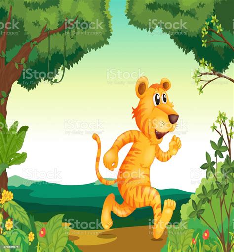Tiger Running Along The Forest Stock Illustration Download Image Now