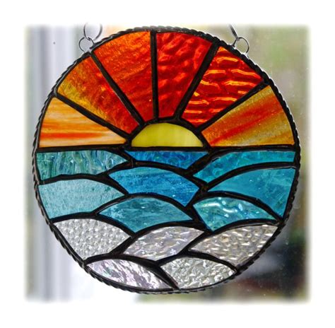Sunset Ocean Waves Stained Glass Suncatcher Stained Glass Crafts