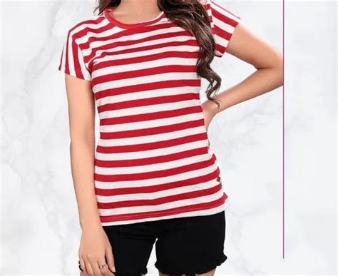 Redwhite Casual Wear Ladies Round Neck Striped T Shirt Size Medium