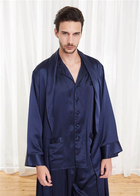 22 Momme Contra Full Length Silk Pajamas Robe Set For Men Silk