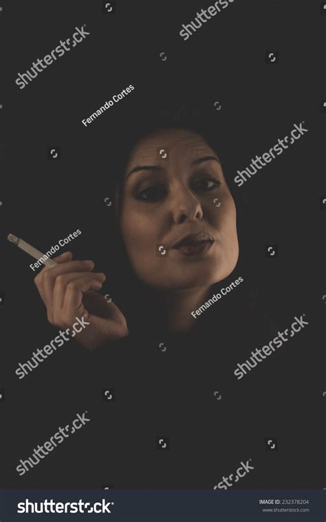 Sensual Brunette Smoking Snuff Smoke Addiction Stock Photo 232378204