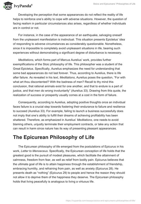 Stoics And Epicureans Philosophies Of Life 1414 Words Essay Example