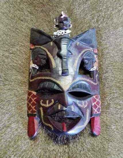 Large Unique Hand Carved African Kissing Mask Detailed Solid Wood Wooden Colorful Villager Face