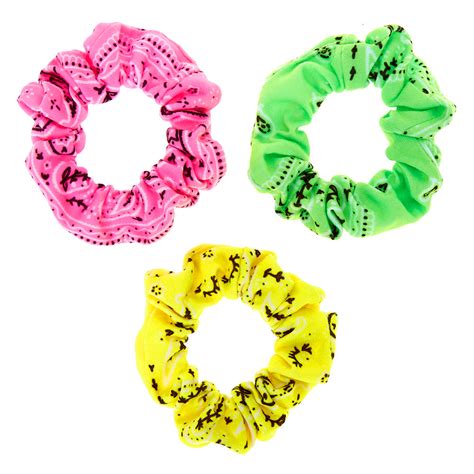 Claires Club Small Neon Paisley Hair Scrunchies 3 Pack Claires