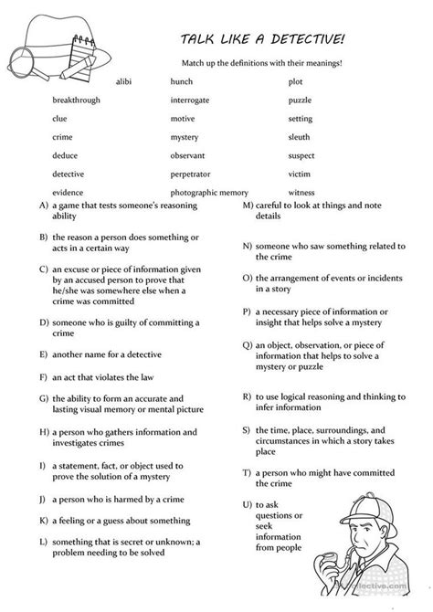 Detective Vocab Worksheet Free Esl Printable Worksheets Made By Teachers Vocabulary