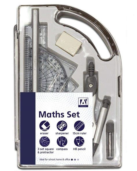 Buy 9 Piece Maths Geometry Set School Exam Stationery Ruler Compass