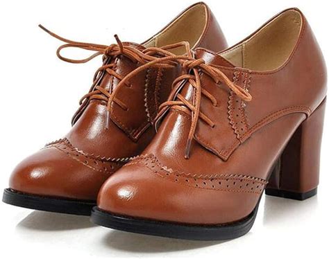 Vintage Lace Up Women Pumps Cut Out Oxford Shoes Chunky Heel Patent