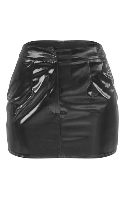 Black Vinyl Micro Mini Skirt Bottoms Prettylittlething Usa