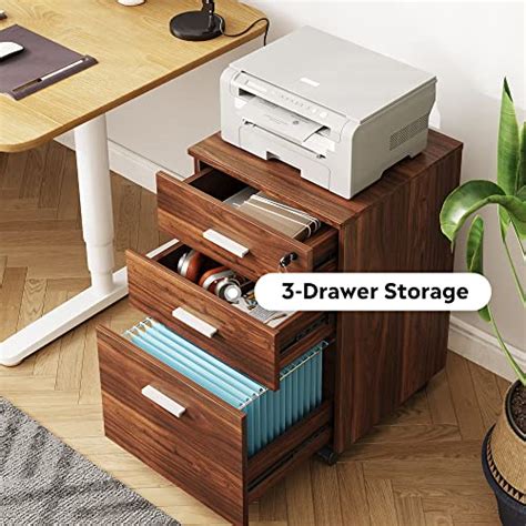 Devaise Mobile File Cabinet With Interlock System 3 Drawer Wood Office