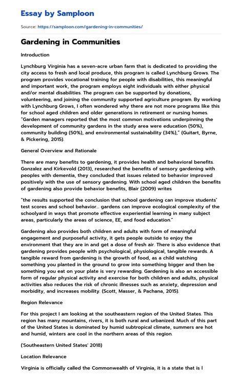 Gardening in Communities Free Essay Sample on Samploon.com