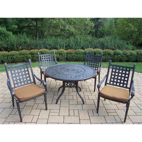 Oakland Living Belmont 46 In 5 Piece Round Patio Dining Set With