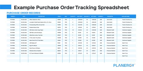 Spreadsheet To Track Purchase Orders