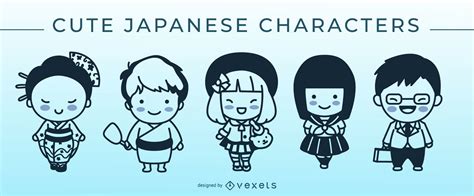 Cute Japanese Stroke Character Set Vector Download