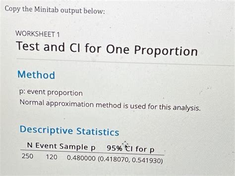 Solved Confidence Interval For Proportions With Minitab Chegg Com