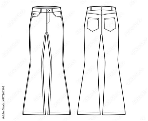 Jeans Flared Bottom Denim Pants Technical Fashion Illustration With