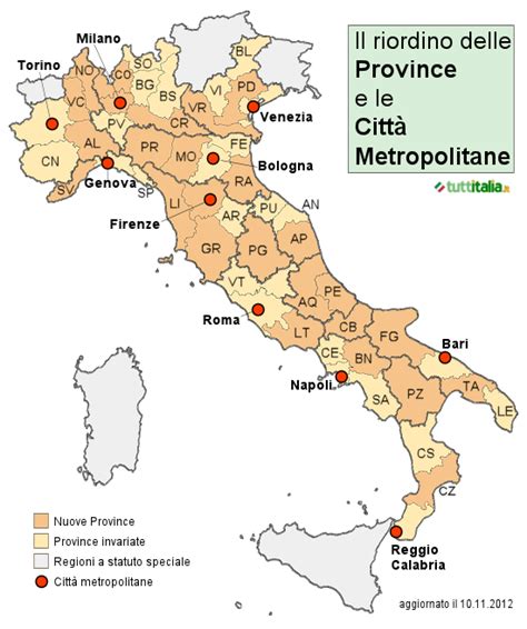 La cartina politica include i nomi di tutte le regioni italiane. Mappa nuove Province e Città Metropolitane